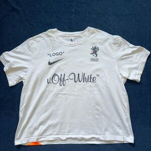 Off-White Men’s White Tee with Black and Orange Deta